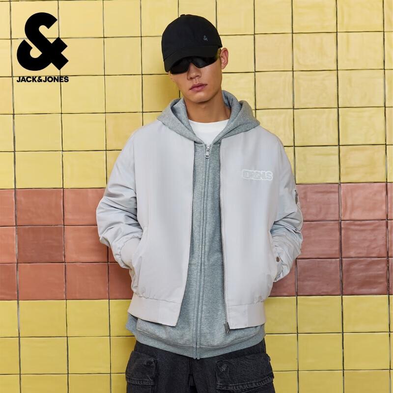 JACK&JONES Men's Autumn Baseball Collar Jacket with Letter Decor