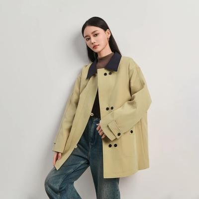 New Tooling Temperament Versatile Contrasting Colors Loose Casual Lapel Splicing Thickened Cotton-padded Clothes Women's Double-breasted Buttons