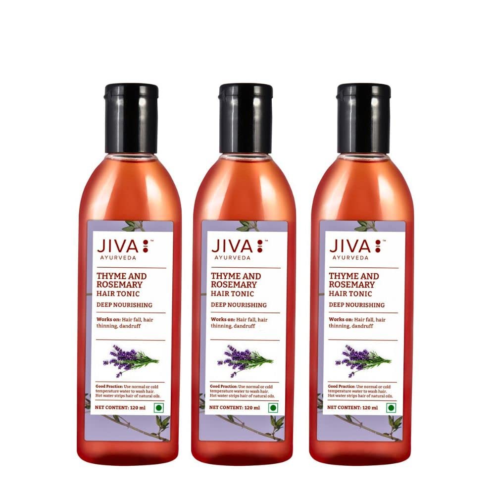 

Jiva Thyme & Rosemary Hair Tonic 120ml X Pack of 3, Nourishes Hair, Reduces Hairfall, Dandruff & Premature Greying