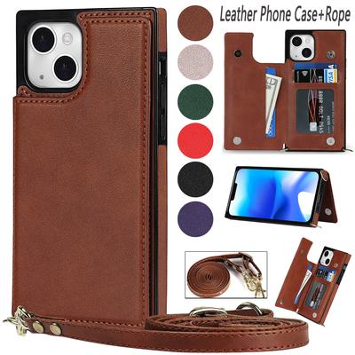 Funda de cuero magnética con correa de cordón cruzada de lujo para iPhone 15 14Plus 13 12 11 Pro Max para Samsung S23 S22 S21 S20Ultra Plus para Huawei Mate40Pro