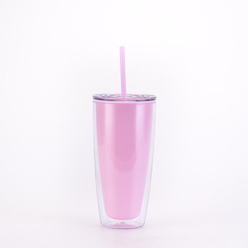 

750ml Double-Layer Plastic Cup with Straw - Large Capacity Milk Tea & Water Cup 750ml светло-розовый