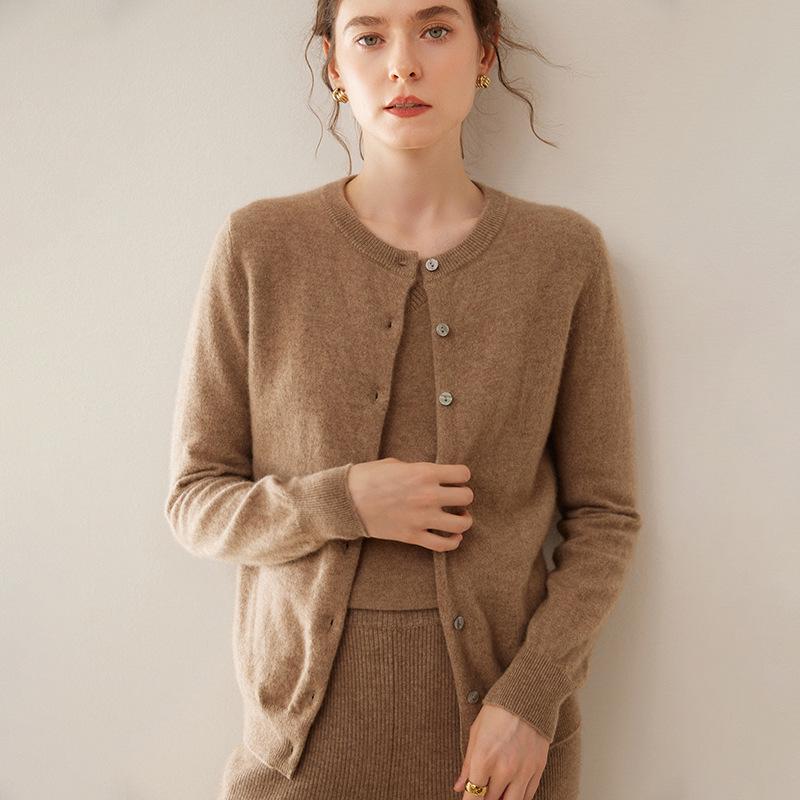 

Женский кашемировый кардиган с круглым вырезом - Однобортный, средней толщины, приятный к коже вязаный свитер для весны и осени L (suitable for 115-125 jin)