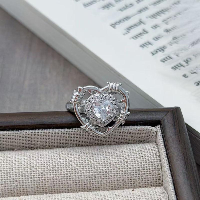 French Light Luxury Sweet Cool Wind Full Of Diamonds Open Ring Female Bead High Sense Fashion Hong Kong Style Niche Stacking Wearing Index Finger Ring