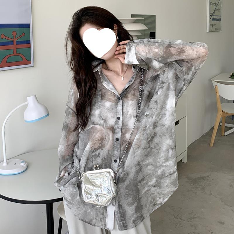 

Женская куртка с длинным рукавом в стиле тай-дай, в гонконгском стиле, для защиты от солнца, больших размеров, свободного кроя, коллекция весна/лето 2025 S (90-100 Jin)