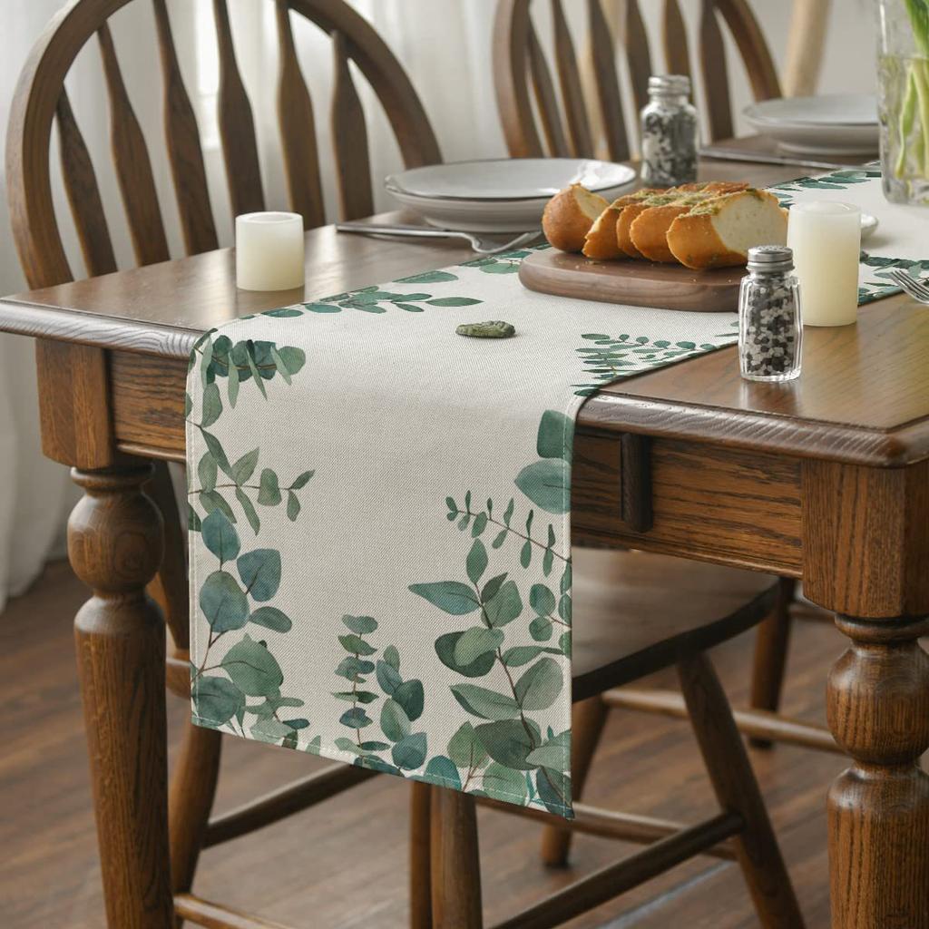 Plant Green Leaves Spring Atmosphere Linen Table Runner Kitchen Table Decoration Tablecloth
