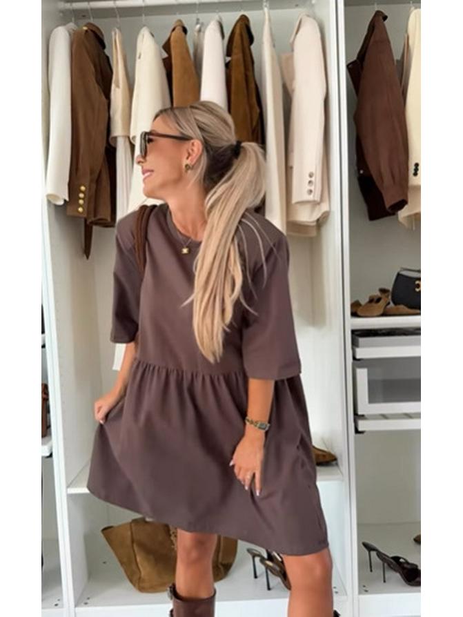 Женская осенняя повседневная однотонная короткая юбка, европейская и американская, 2025 XL темно-коричневого