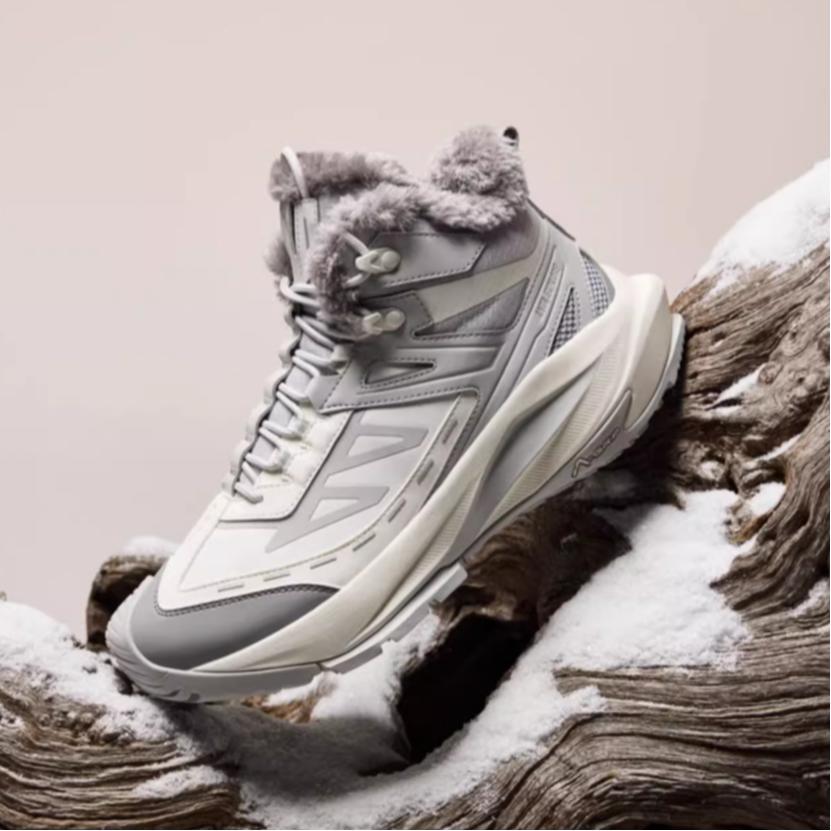 Anta Hiking Series White Grey Fur Lined Mens Winter Boots 912448909-1