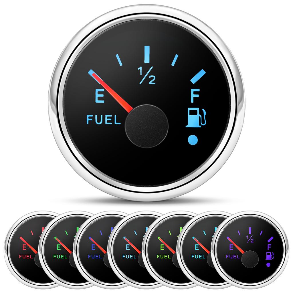 7 Colors Backlight 52mm Voltmeter Fuel Level Water Level Oil Temp Gauge With Warning Light Universal For 12V 24V Boat Car Marine