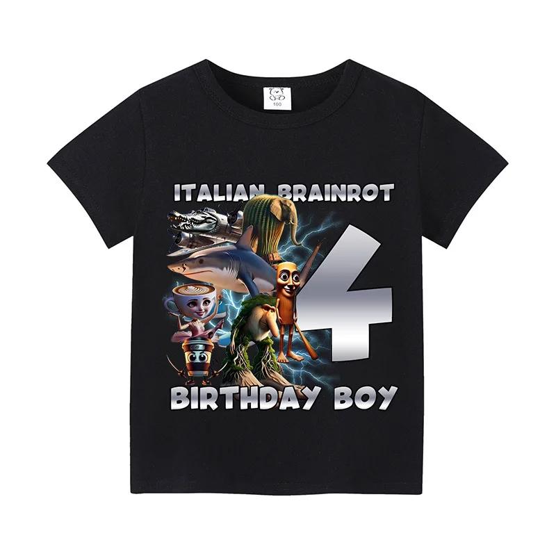 Italian Brainrot Shirts Birthday Number Short Sleeve T-Shirt Boy Cute Clothes Kid Cotton Anime Top Cartoon Digital Baby Tee Gift
