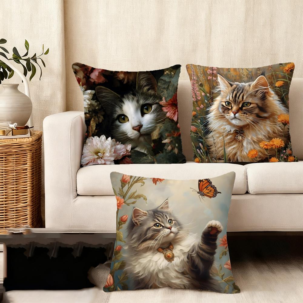 Cat And Flower Fashion Cushion Cover Plush Fabric Soft DoubleSided Printed Sofa Warm Winter Home Child Gift Pillow Case