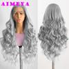 AIMEYA Light Blue Lace Wig Synthetic Long Body Wave Lace Front Wig Mint Green Heat Resistant Hair Lace Daily Use Cosplay Wig