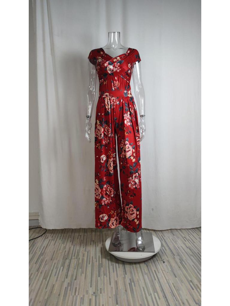 Frühling 2026 Damen Eleganter Ein-Schulter-Jumpsuit mit hohem Bund und Print