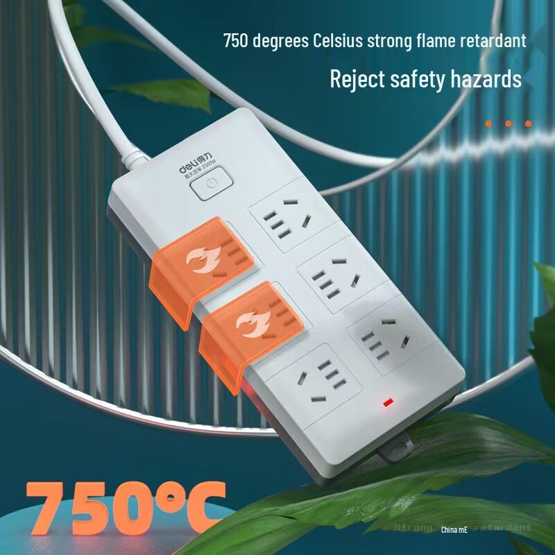 Deli 18168-03 6-Outlet Power Strip with 3m Cable and Leakage Protection CN plug (adapter included)