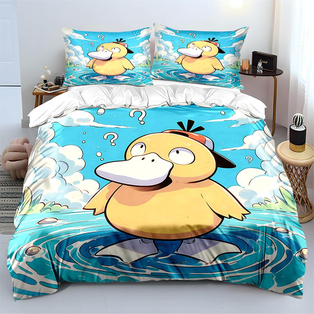 Modern Trendy Japanese Anime Pokemon Psyduck Printed 1 2 Pillowcases Adult and Children Luxury Quilt