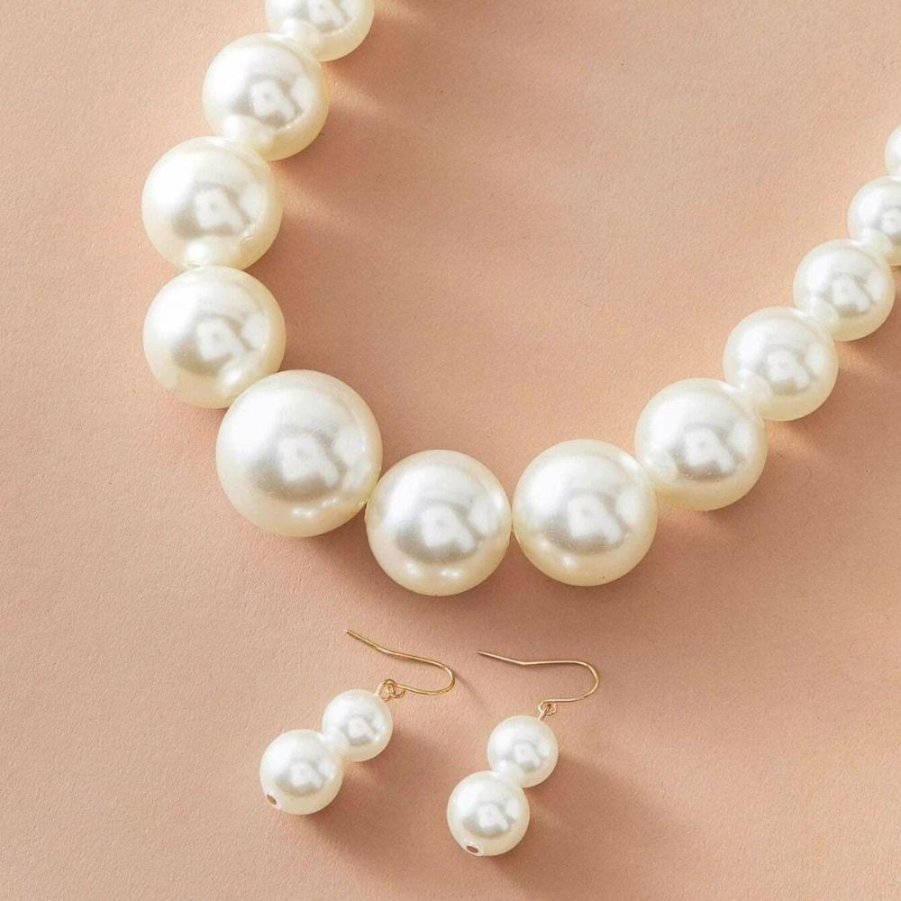 Elegant Large Pearl Necklace Set Exaggeration Clavicle Chain Big Ball Beads Chain Choker Female