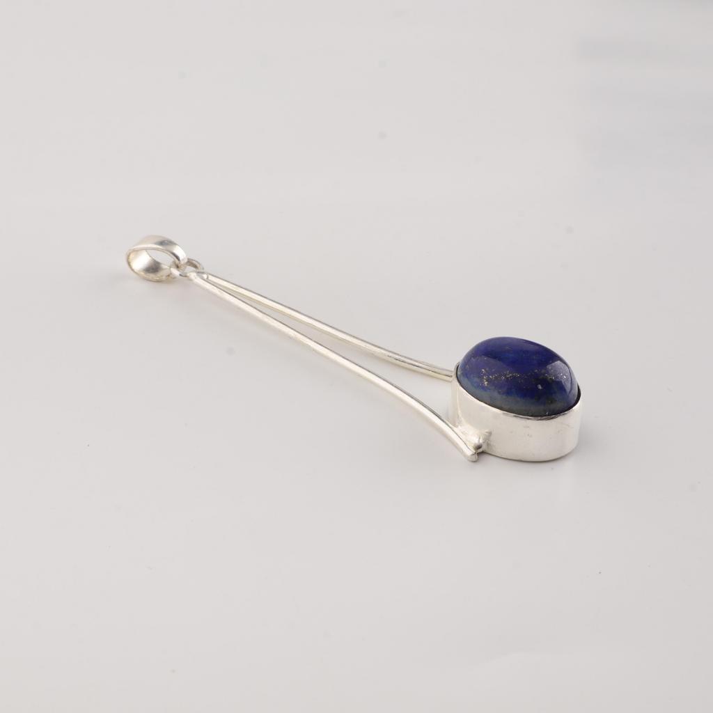 Natural Lapis Lazuli Gemstone 925 Sterling Silver Necklace Handcrafted Jewelry Women's Long Pendant 1.79" PP-69-32