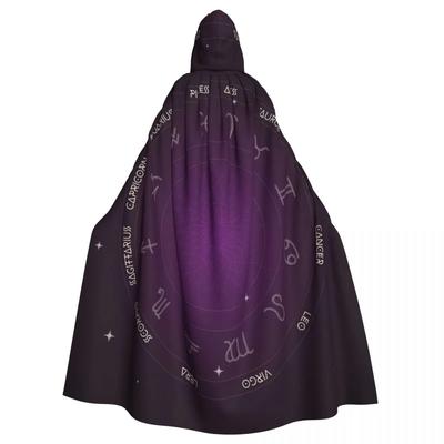 Capa con Capucha Reversible para Adultos Unisex Fiesta de Brujas Vampiros Rueda del Zodiaco Espacio Morado