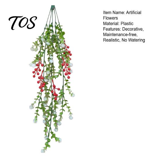 Indoor Home Ornament for Festivals Artificial Hanging Vines with Red Berries, Realistic Plastic Cascading Greenery Plants, Lifelike Plants Office
