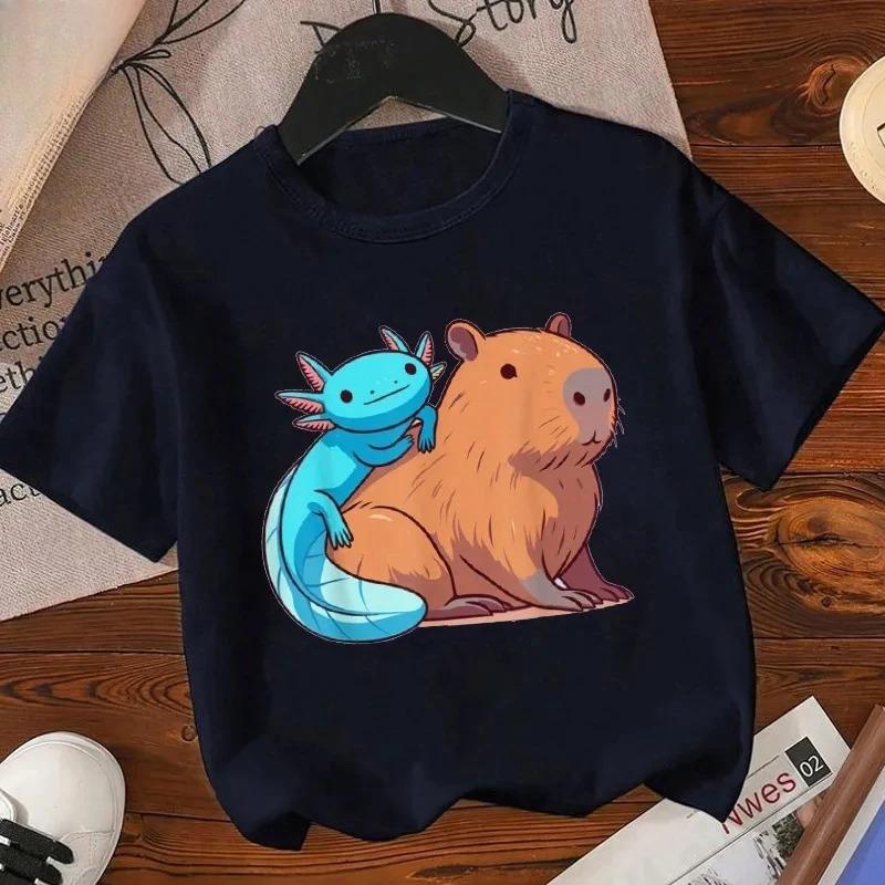 2026 Axolotl Kawaii T Shirt Kid Summer Fashion T Shirt Children Streetwear Boba Axolotl Anime Casual Child Clothing Tshirts