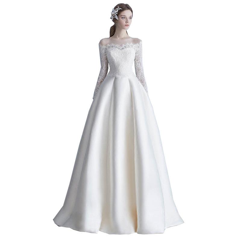 Qidi Brautkleid Frühling und Herbst Neu Frühling und Herbst Europäischer und Amerikanischer Stil Braut Leicht Hauptbrautkleid Spitze Satin Schleppe