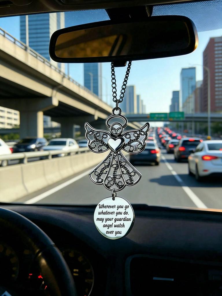 Guardian Angel Rearview Mirror Charm - Safe Travel Amulet for New Drivers, Car Interior Decoration for Safety and Blessing