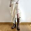 Women's Retro Irregular Hem Long Skirt Solid Color Elegant Flowing Half Skirt