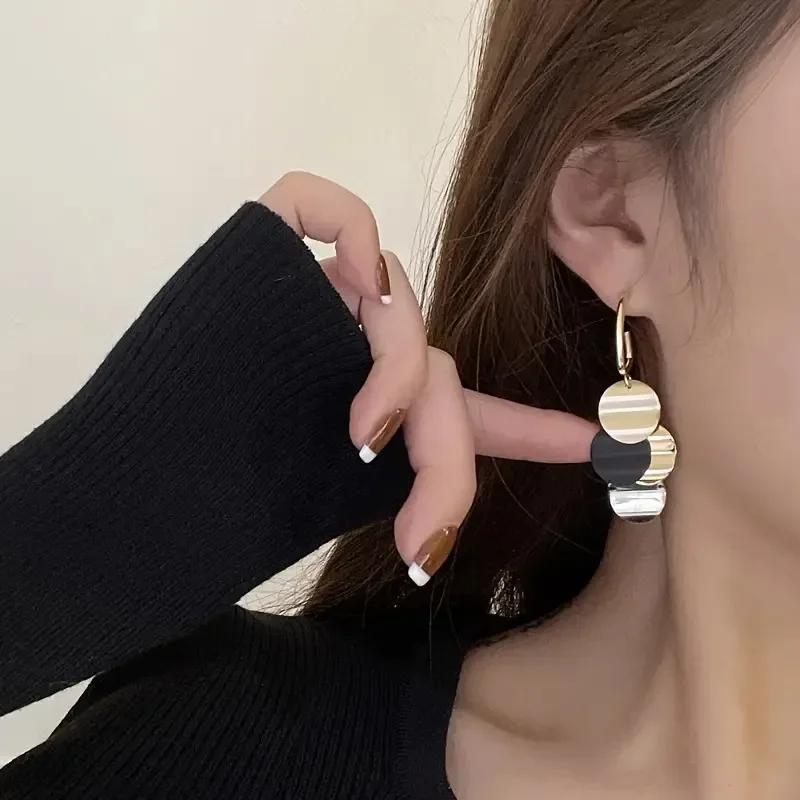 Metal Disc Drop Earrings for Women Girls Holiday Party Gift Geometric Ear Accessories Fashion Jewelry E493