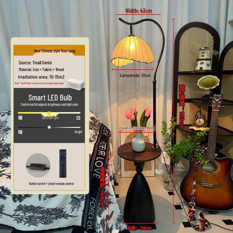 American Retro Floor Lamp with Display Shelf - Living Room Decor & Bedside Table Lamp