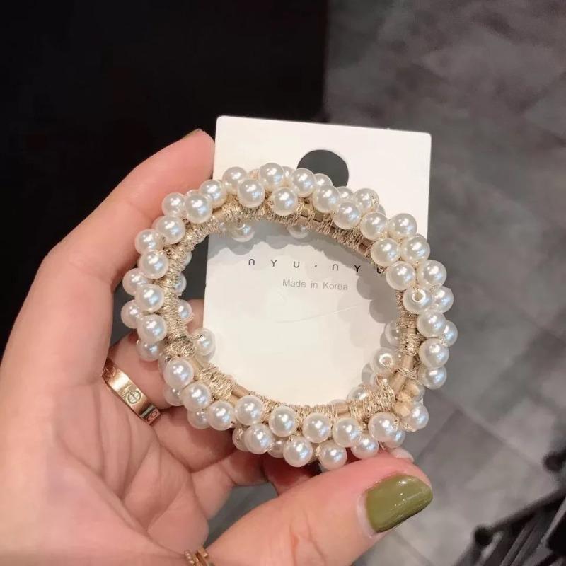 Fashionable Pearl Hair Ties Beautiful Pearl Elastic Hairbands Handmade Headwear Woman Hair Accessories
