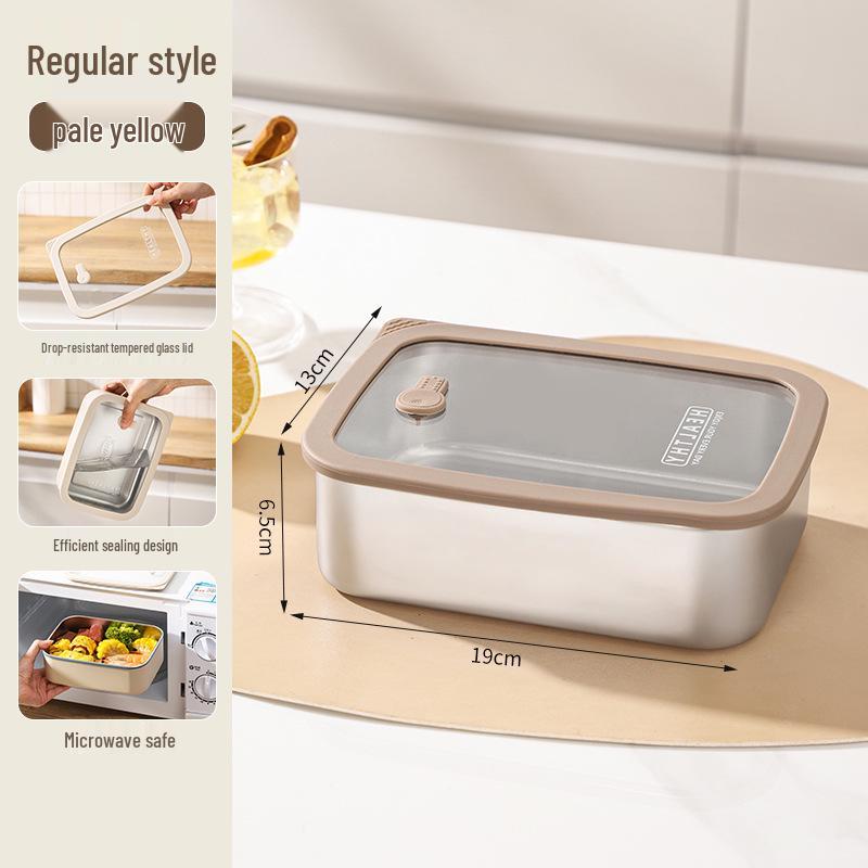 Korean Square 304 Stainless Steel Lunch Box with Airtight Glass Lid - Microwave Safe