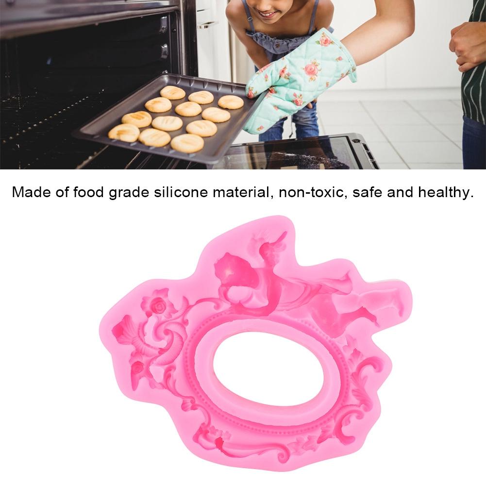 European Angel Photo Frame DIY Silicone Mold Fondant Chocolate Mould Cake Baking Decor ToolPink