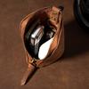 Carabiner-Attachable Crazy Horse Leather Key Pouch, Vintage Bucket Zipper Key Holder, Bag-Mountable Key Organizer Wallet Unisex