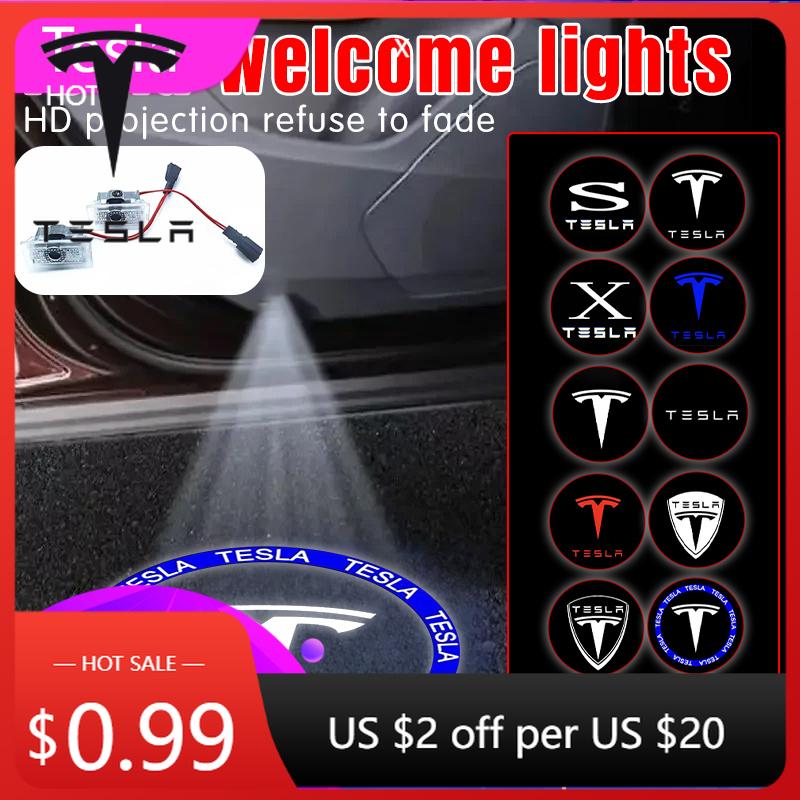 Car Sticker 2025 New Tesla 2/4pcs for Tesla Model Y 3 S X Door LED Logo Projector Puddle Light Super Bright Welcome Light Laser