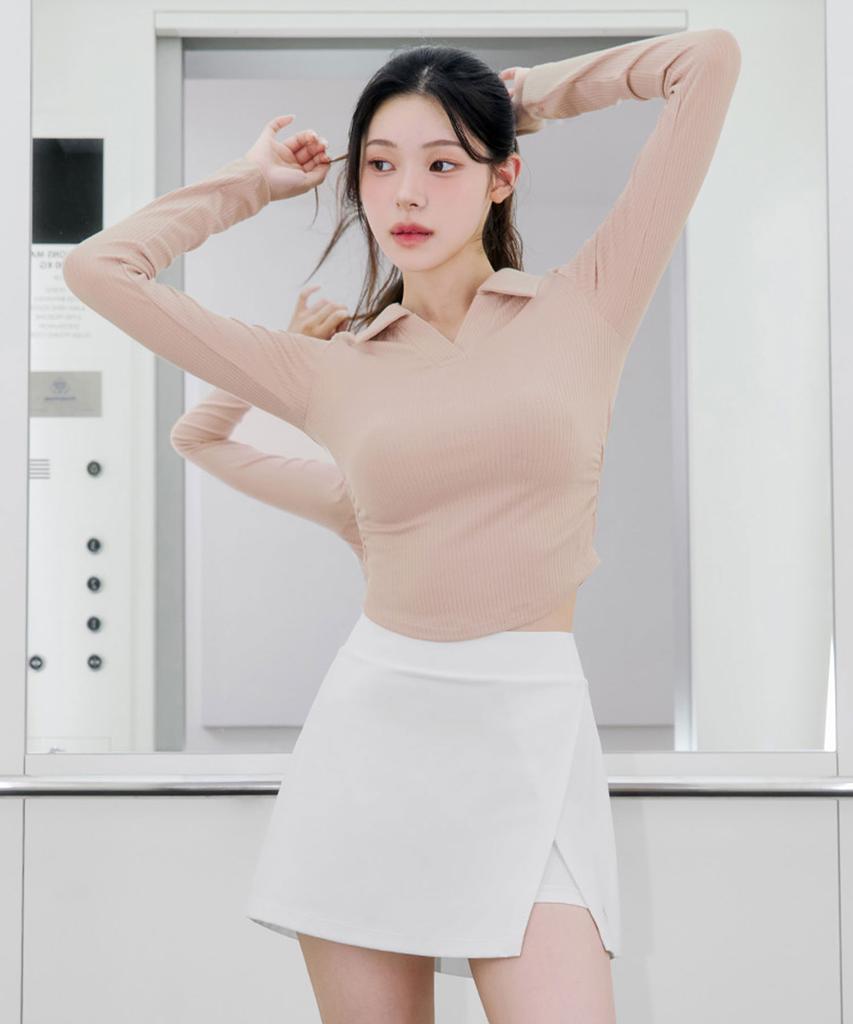 XEXYMIX Soft Rib Open Collar Long Sleeve Xfk3Ql1101