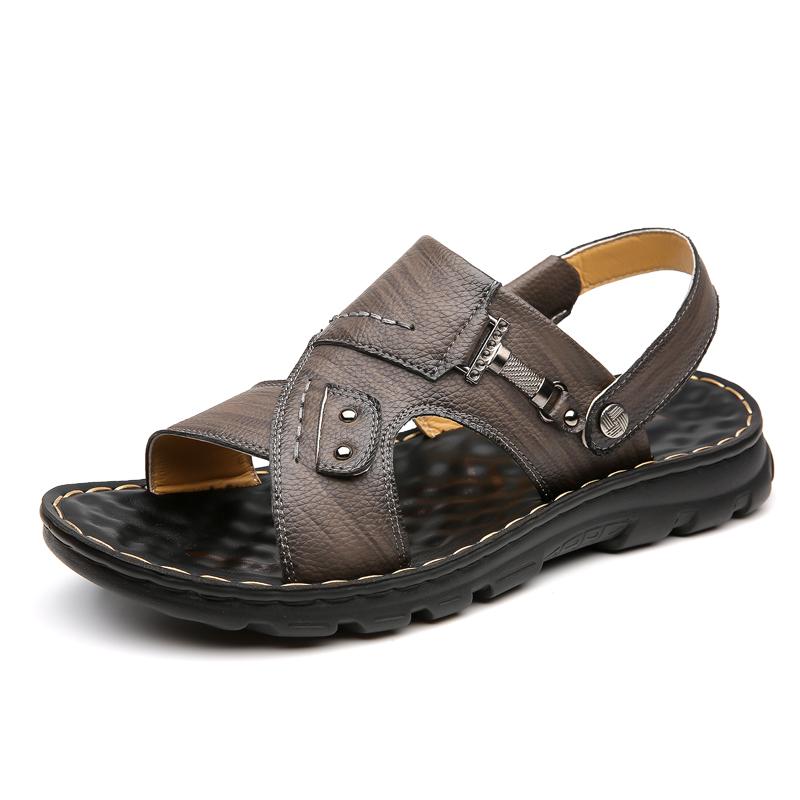 

Men s Sandals Genuine Leather Lightweight Non Slip Casual Slippers Men Comfortable Thick Sole High Quality Sandals for Men 44 хакі