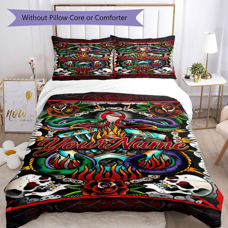 Tattoo Style Customize Your Name Bedding Set Breathable Duvet Cover with Pillowcases Home Decoration Birthday Gift