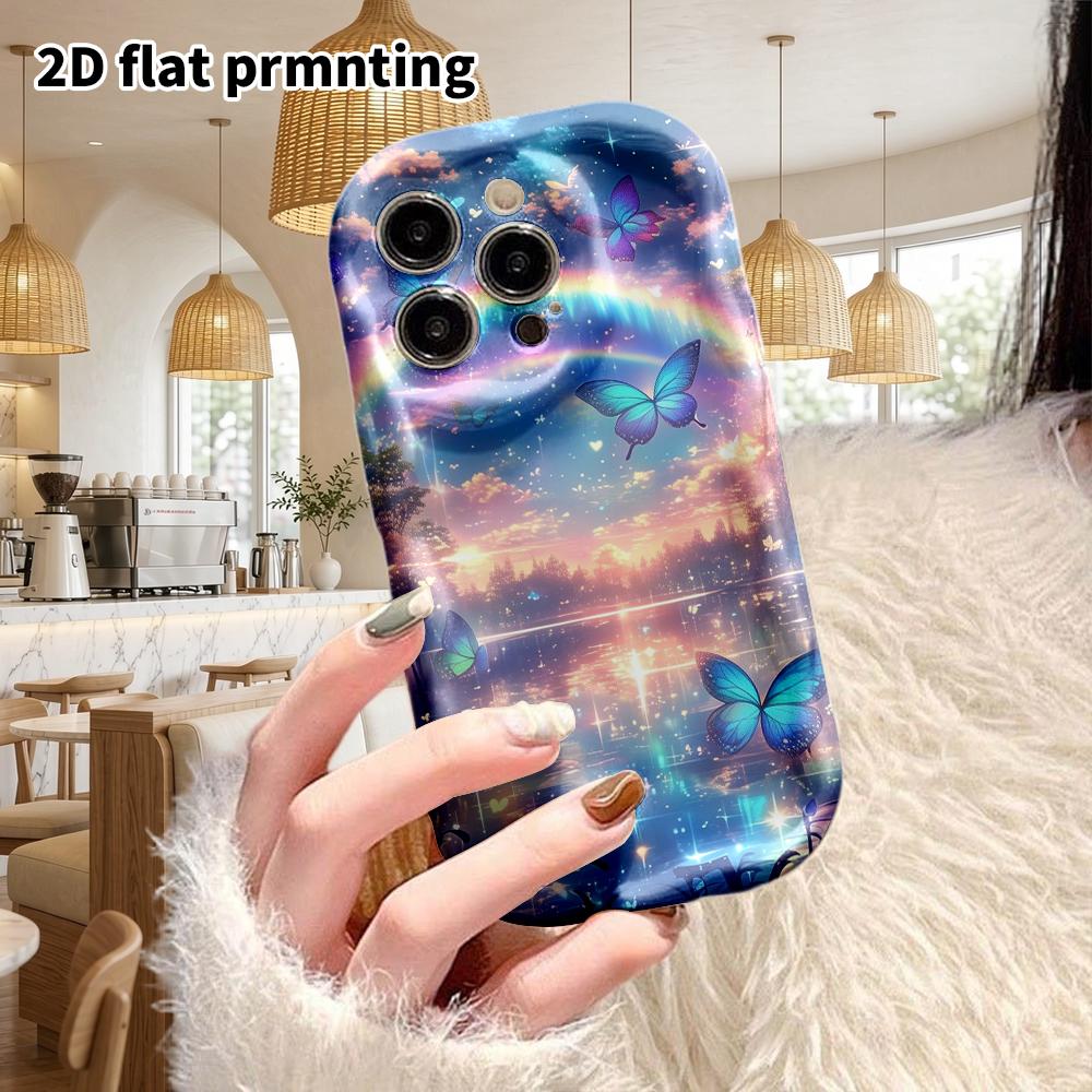 Phone Case: 2D Flat Design Suitable for iPhone 18, 17, 16, 15, 14, 13 Pro Protective Cases, Couple Style, Colorful Butterfly Lake Surface, Christmas a