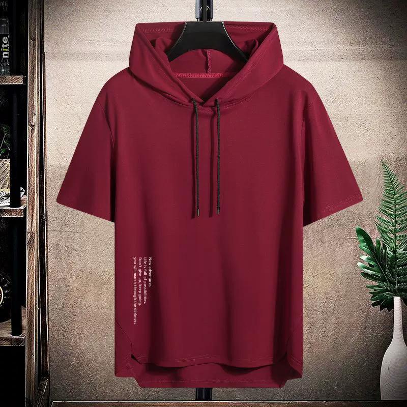 Solid Color Men's Hooded Short Sleeved T-shirt, Men's Summer Breathable Loose Hooded Sweatshirt, Men's Thin Fit Pullover Half Sleeved Sweatshirt