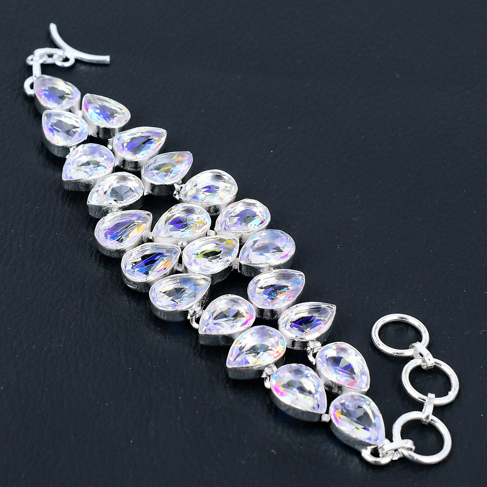 

Браслет из стерлингового серебра 925 пробы с мистическим радужным топазом ручной работы, серебряный браслет с радужным топазом для женщин, браслет унисекс для подарков 8