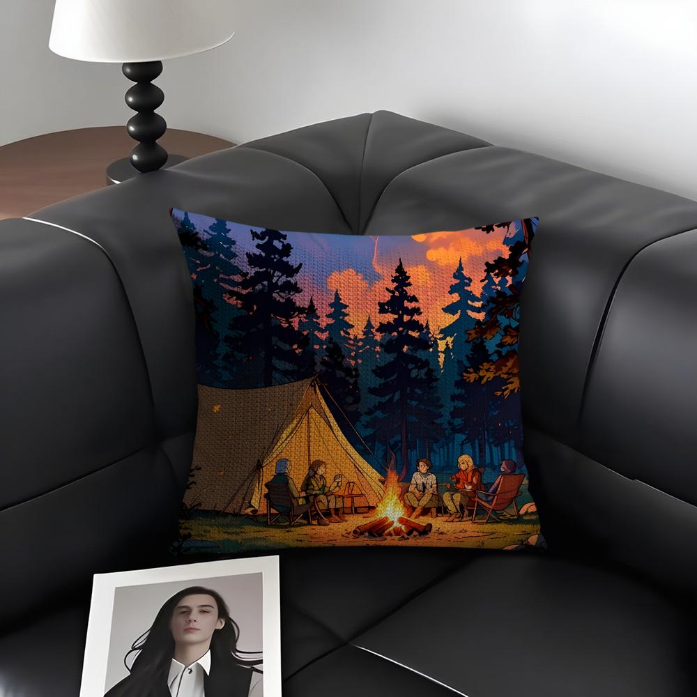 Camping Fashion Cushion Cover Natural Linen Organic Fabric DoubleSided Printing Sofa Home Decor Gift Pillow Case