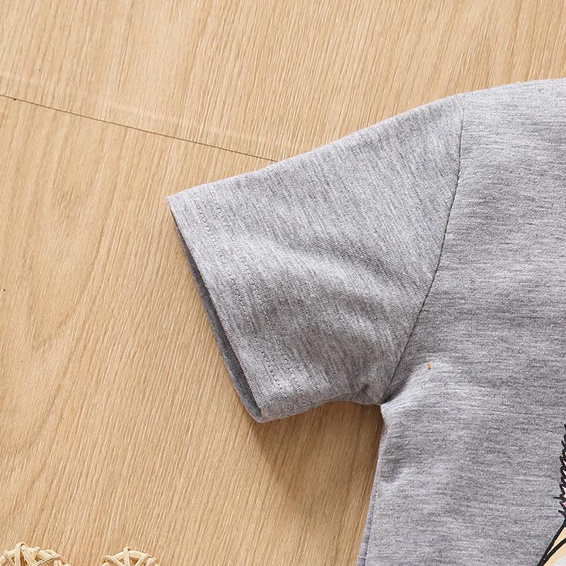 Girls Summer 2Pcs Outfit Cute Cartoon Print Crew Neck Short Sleeve Top and Shorts Set