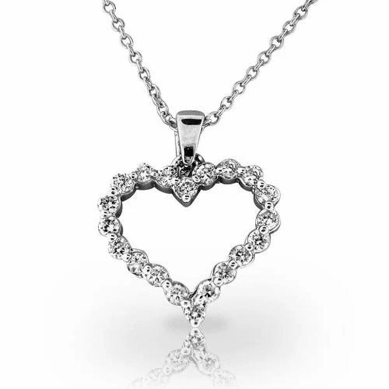 Hollow Open Heart Full Paved Round Cubic Zirconia Pendant Clavicle Necklace