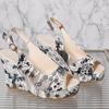 Large size printed fish mouth thick-soled wedge heel one-word buckle sandals summer beach open-toed women's shoes