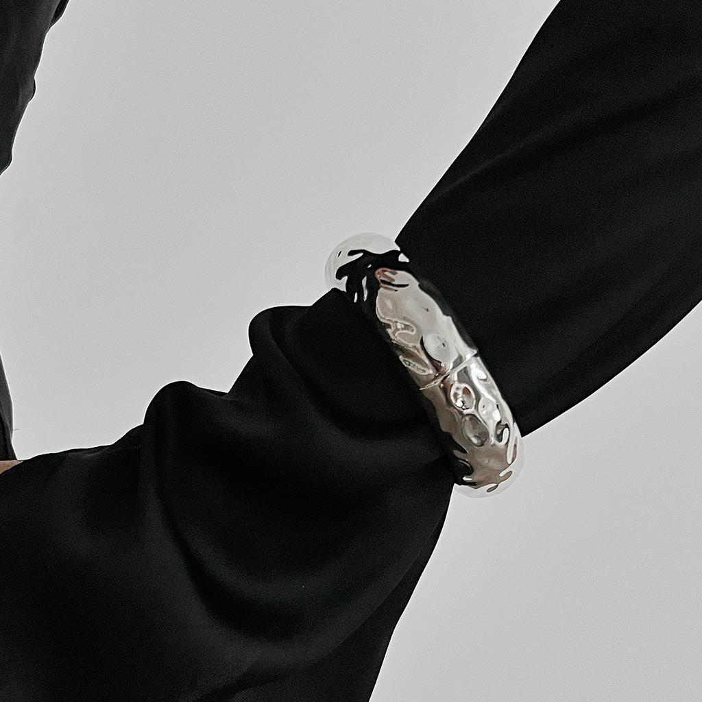 PuRui Exaggerated Heavy Metal Chunky Wide Cuff Bangles for Women Punk Geometric Spring Arm Bracelets Men Jewelry Steampunk
