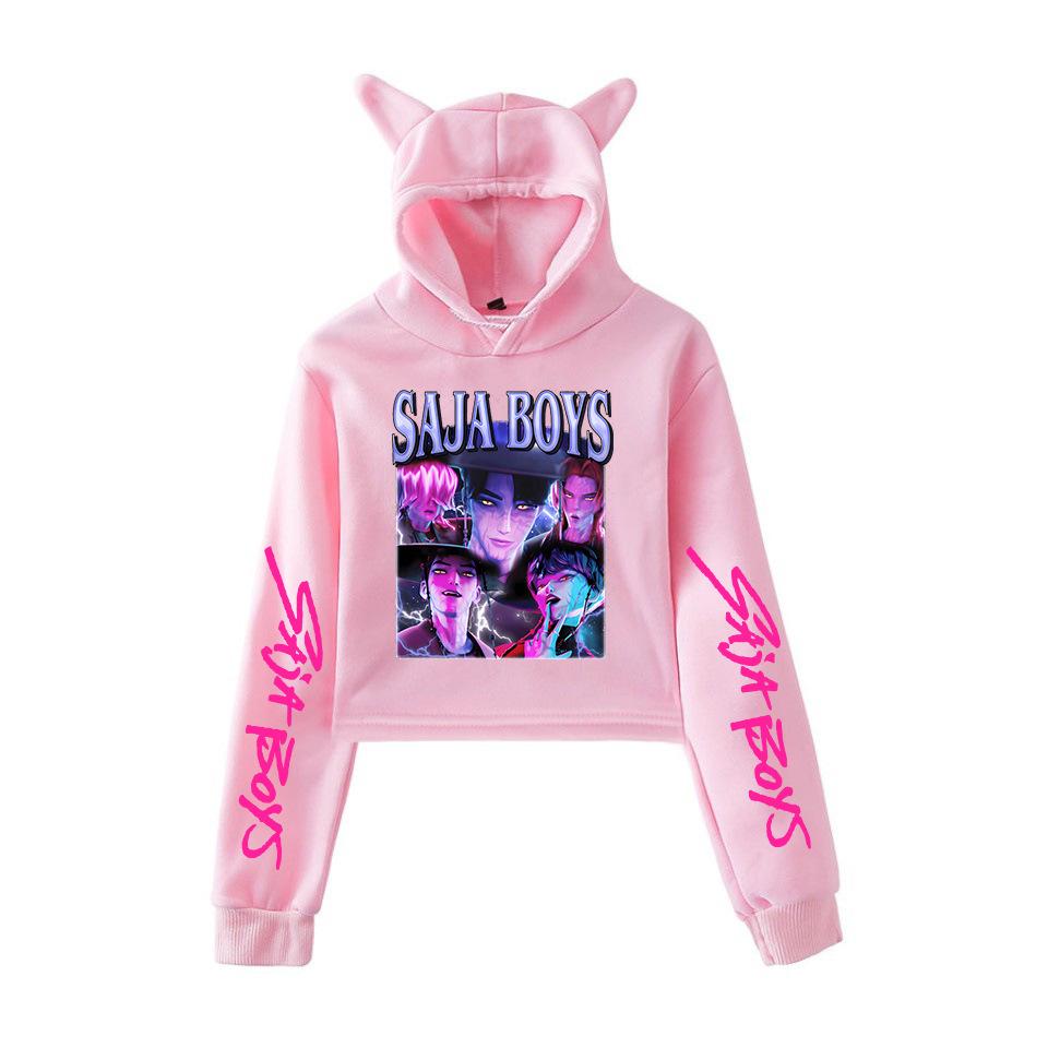 KPop Demon Hunters Printed Women Hoodie Cat Ears Long Sleeve Crop Tops Saja Boys Trend Harajuku Streetwear Women's Clothing