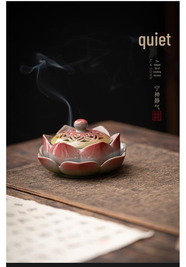 Hand-Painted Doucai Lotus Ceramic Incense Burner - Ancient Style Aromatherapy Flower Design