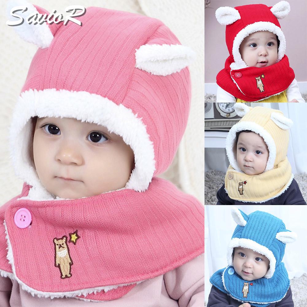 Buy SR 2Pieces Unisex Children Winter Warm Baby Scarf Cap Wool Knit