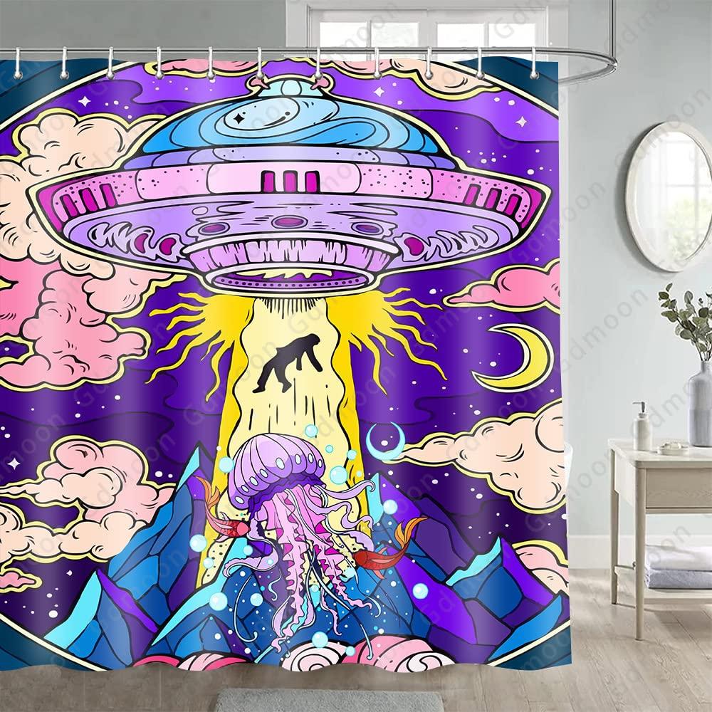 

Psychedelic Jellyfish Shower Curtain Underwater World Creature Coral Shell Tropical Plant Boho Flower Abstract Bathroom Curtains W60H190(CM)-1 Pcs