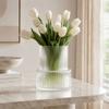 Ribbed Flower Display Jar in Fluted Glass, Indoor Accent Vessel for Cut Flowers, Artificial Bunches, and Desk Placement