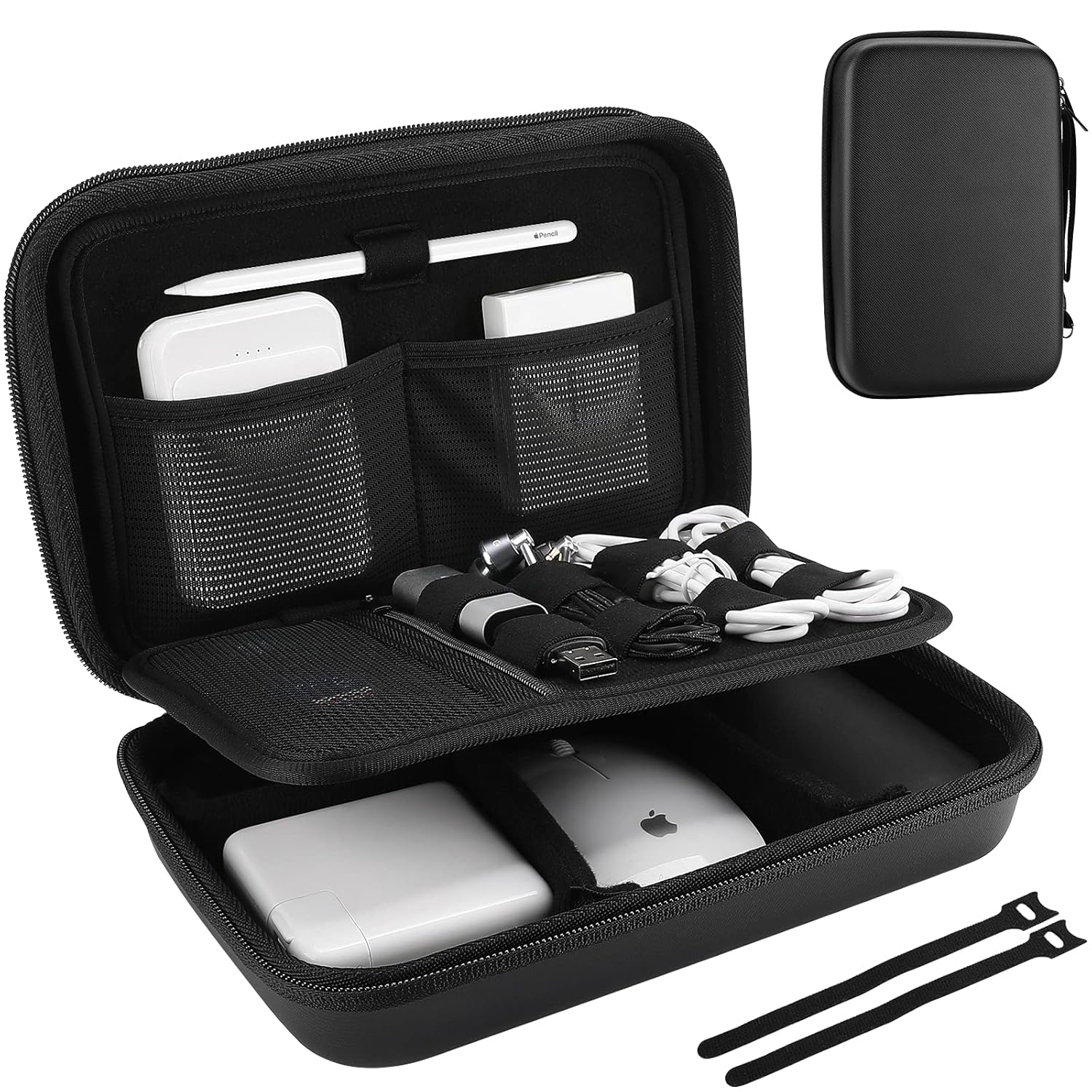 

ProCase Gadget Pouch waterproof EVA material large capacity 3-layer structure MacBook adapter Magic Mouse 2 USB flash disk SD storage smartphone cable
